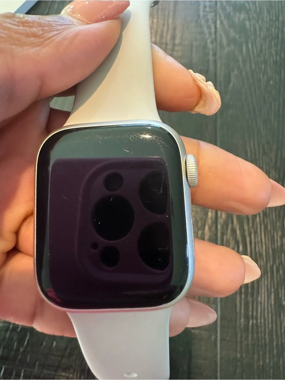 Apple Watch with Pink Display and Light Gray Band